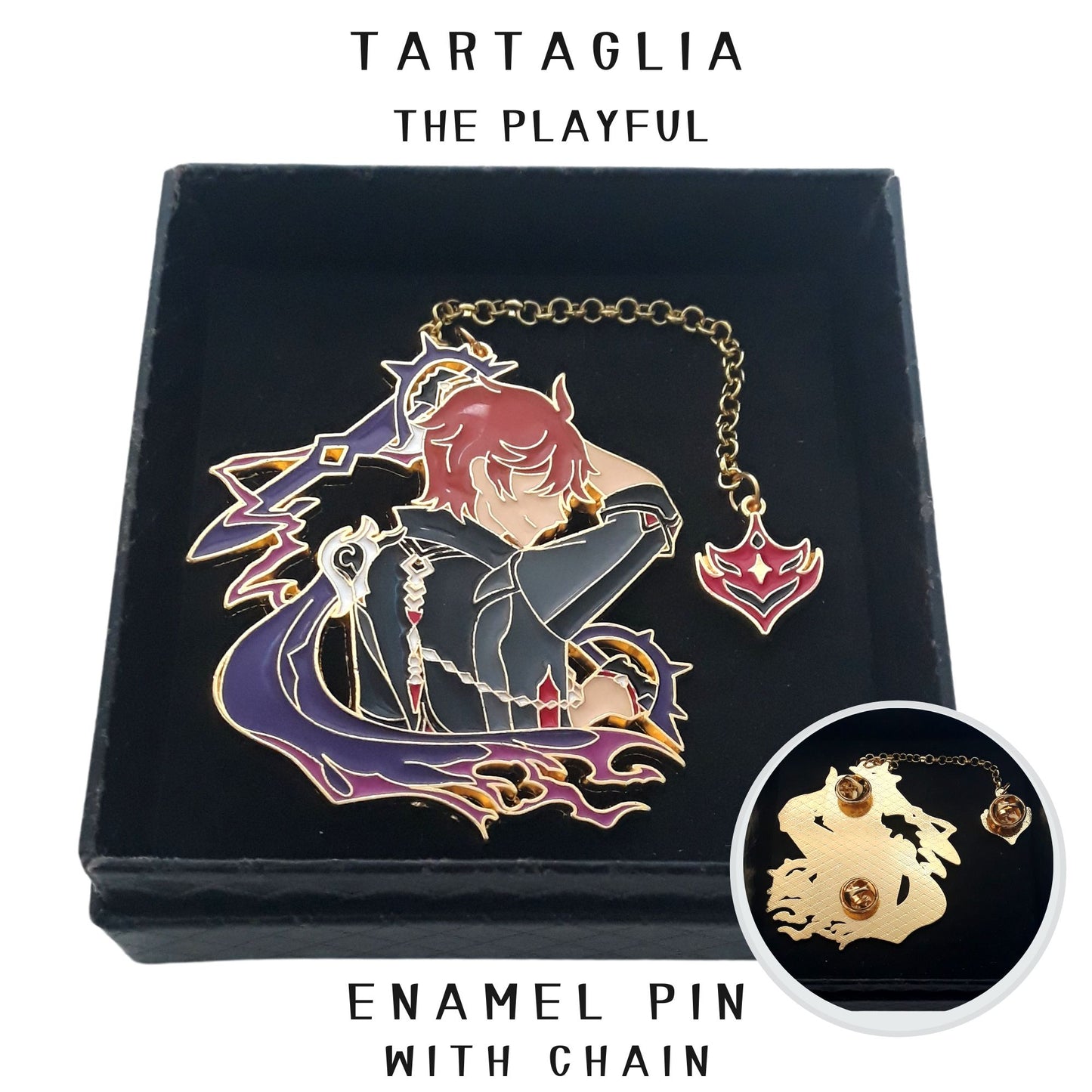 FANCYMYPIN - Genshin Impact - Tartaglia the playful enamel pin with chain 